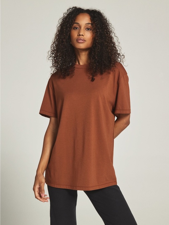 7 Diamonds Tops - 7 Diamonds Modal Boyfriend Tee Auburn Brown Oversized Soft Stretch T-Shirt - XL